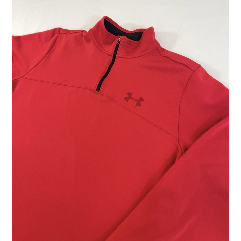 Under Armour Mens 1/4 Zip Pullover Large Loose Cold Gear Great Condition RED